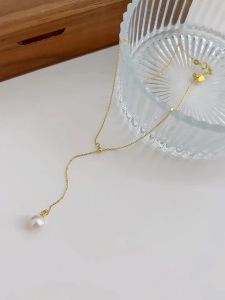 18K Gold Plated Pearl Necklace for Women Girls Floating Single Simple Freshwater Pearl Pendant Necklaces with Chain Pearl Jewelry Gifts for Her 8-9mm