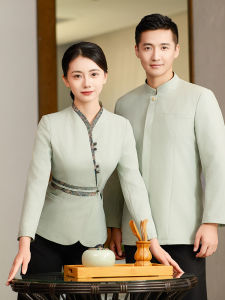 New Chinese Style Long Sleeve Hotel Service Uniforms for Autumn Winter Restaurant And Tea House Club National Trend