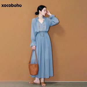 xocoboho | Elegant Stylish Korean Style Blue Shirt and Skirt Set for Women