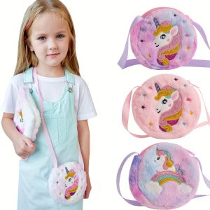 2 PC Cartoon Unicorn Crossbody Bag Children Cute PlushShoulder Bag Girls Small Backpack Suitable For School Holiday Gifts