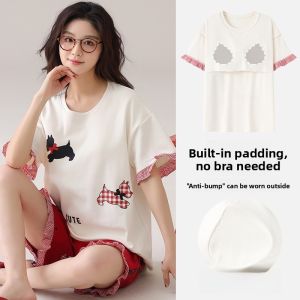 MiiOW | Cat Lady Summer Sleepwear Set Womens Pure Cotton Short Sleeve Shorts Home Clothes Large Size Breathable Thin Style Cartoon Cute