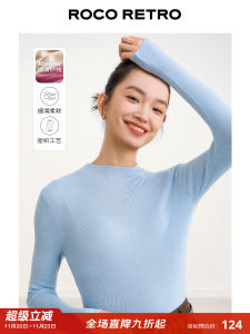 ROCO2025 Autumn Fashionable Half High Collar Super Fine Wool Blend Knitted Long Sleeve Pullover Top Womens Retro Style Knitwear