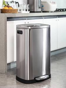 JINDONG | Stainless Steel Large Capacity Foot Pedal Dual-bin Trash Can 50L