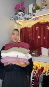 Oneset Tiaa Cardigan Rajut Oversize Batwing Motif Pita Setelan Celana Kulot Premium Wanita Lengan Panjang Kekinian