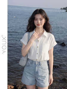 YOUXIANG | Áo Sơ Mi Mùa Hè Trắng Elegance Phong Cách Pháp