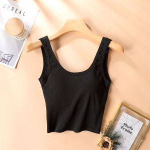 ZISU | Pure Cotton Vest Women Summer Inner Short Crop Top Strapless Sleeveless Outerwear With Chest Pad No Bra Needed Top