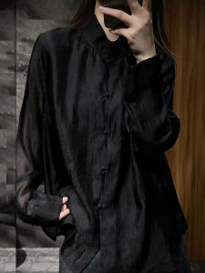 UYFY | Mandarin Collar Long Sleeve Pankou Shirt Black