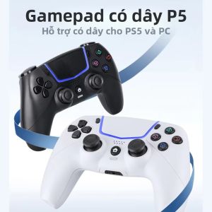 Tay Cầm Chơi Game Có Dây P5 Với Cảm Biến Chuyển Động Sáu Trục Dành Cho Máy Chơi Game PS5 Slim/PS5 Và PC - Hỗ Trợ Đèn RGB Trên Cần Điều Khiển