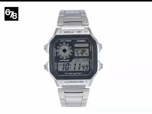 [รับประกันของแท้ 100%] นาฬิกา CASIO รุ่น AE-1200WH สายสแตนเลสคงทน กันน้ำ แผนที่โลก นาฬิกาโลก ดีไซน์แมนสุดๆ