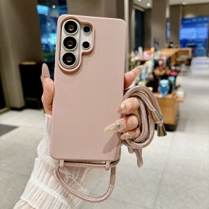 Matte Silicone Soft Case For Samsung Galaxy S26 S24 S23 S25 S22 S21 Ultra Plus FE Edge Crossbody Lanyard Strap Cord Candy Cover