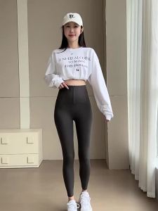 《219》 Seluar Jerung Zip untuk Wanita Seluar Barbie Kawalan Perut Berpinggang Tinggi Baharu Mengangkat Pungg Bingkap Yoga Regangan Bergaris Bulu untuk Musim Gugur dan Musim Sejuk