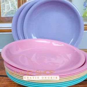 12 Piring Cekung 9 Inch Baru Warna Cantik Bahan Semi Superware Tebal Plastik Dop Terlaris