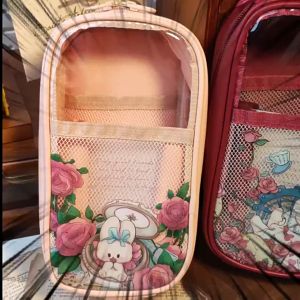 Cute Transparent Pencil Case Student Cartoon Stationery Bag Girl Heart Large Capacity Storage