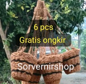 6pcs pot sabut kelapa gantung kombinasi ijuk hitam