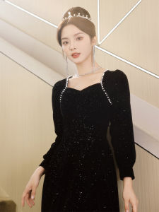 ชุดราตรีผ้ากำมะหยี่สีดำหรูหราสำหรับผู้หญิง ชุดเสื้อผ้าทำงานฤดูใบไม้ผลิและฤดูร้อน ชุดทำงานสำหรับผู้หญิง ชุดราตรีสุดหรู