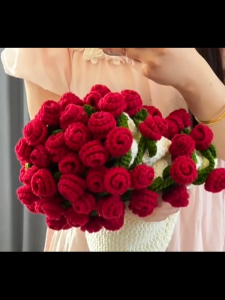 ผ้าห่มช่อกุหลาบ สินค้าสำเร็จรูป ช่อดอกไม้โครเชต์ทำมือ เส้นผ่านศูนย์กลาง : 60ซม.80ซม.110ซม.160ซม. ของขวัญเซอร์ไพรส์สุดโรแมนติก