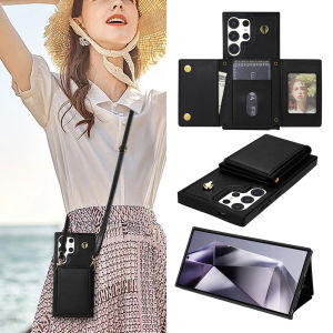 ช่องใส่การ์ดเคสสำหรับ Samsung S24อัลตร้าพร้อมสายคล้องแนวทแยงเปลือกกรอบโทรศัพท์มือถือ Dompet Koin พร้อมปลอกกระเป๋าเก็บบัตรเคสสำหรับ Samsung Galaxy Samsung Galaxy S24 Plus S23อัลตร้า S23 FE S22บวก S21อัลตร้า S21 FE S24U ปกหนัง S23U กระเป๋าสตางค์