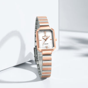 NAVIFORCE นาฬิกาข้อมือสเตนเลสสายเหล็กนาฬิกาข้อมือผู้หญิงของแท้ตัวเรือนสี่เหลี่ยมหรูหรากันน้ำ30ม. นาฬิกาผู้หญิงควอร์ทซ์แฟชั่นลำลอง