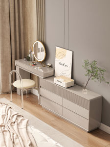 Creamy Style Minimalist Corner Vanity With Mobile Storage