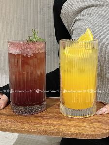 Cốc Thủy Tinh Đơn Giản INS Dọc Retro Cốc Đựng Đồ Uống Lạnh Đẹp Mắt Cốc Nước Bong Bóng Mùa Hè Cốc Nước Ép Trái Cây 450ml