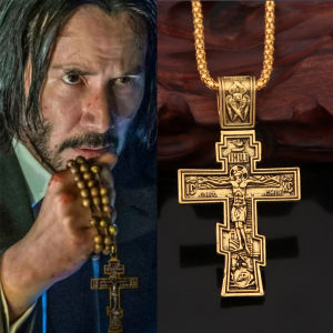 ภาพยนตร์ John Wick Jesus Cross สร้อยคอไม้กางเขน Eastern Orthodox Prayer จี้ขนาดใหญ่สําหรับผู้ชายผู้หญิงเครื่องประดับอุปกรณ์เสริมของขวัญ