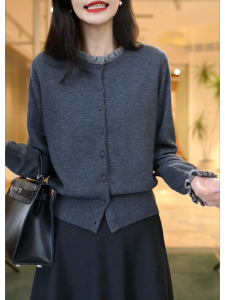 QINGNAER | Gray Elegant Knitted Cardigan Large Size