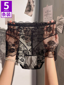 กางเกงชั้นในลูกไม้เอวสูงผ้าฝ้ายแท้สำหรับผู้หญิง กางเกงชั้นในทรงสามเหลี่ยมบางเซ็กซี่ กางเกงชั้นในผ้าฝ้ายกันแบคทีเรียสำหรับผู้หญิง