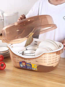 Plastic Kitchen Storage Box Bowl And Spoon Organizer with Lid Dormitory Dish Rack Drainable Single Layer Ground Mounted