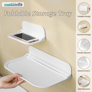 JustLiving 1PC Foldable Board Shelf Bathroom Bedroom Wall-mounted Storage Storage Board Bathroom Folding Board Wall Shelf Toilet Bedside Non-perforated Dormitory Cell Phone Storage Rack Set-top Box Rack