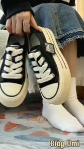 NEW-NOWSHIP Giày Thể Thao Nữ WANG Vải Canvas Màu Đen/Trắng Tag Đế Cao 4cm Mới Hot Phong cách Thời trang đi học đẹp