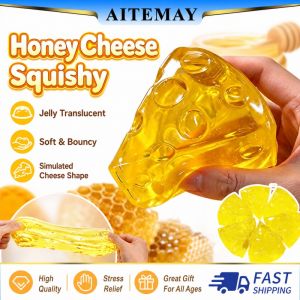Aitemay Super Soft Mochi Cheese Squeeze Toy – Squishy Honey Cheese Square Fidget Stress Relief Sensory Toy for Adults Gifts