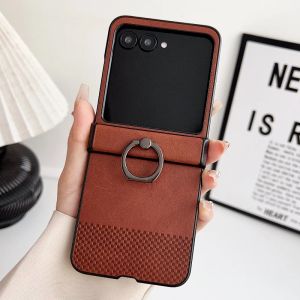 Luxury Lattice Texture with Ring Holder Phone Case for Motorola Razr 60 50 40 Ultra Moto Razr 50 60 Hinge Protective Back Cover