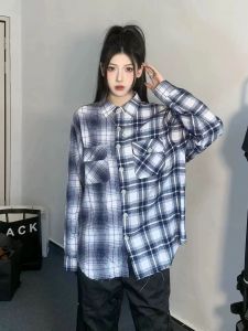 ECLAIRE 043 Kemeja Wanita Korea Longsleeves Square Kotak-kotak flanel Plaid Jumbo Oversize 601