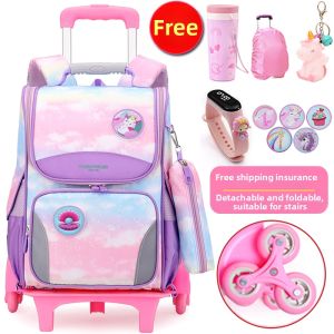 KABUYOUSI | Detachable Six-wheel Climbing Stair Backpack for Girls Grade 1-4