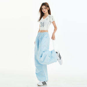 QIAOMIDUO | Green Womens Loose Comfortable Thin Summer Pants Street Style Sporty Casual Wide Leg Workwear Trousers Casual Loose Fit