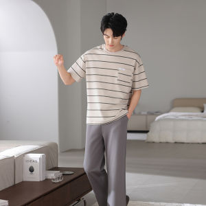 New Mens Cotton Pajama Shorts and Long Pants Set