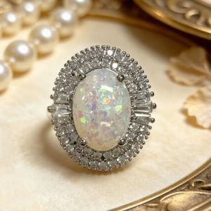 Huitan Imitation Opal Ring for Women Elegant Delicate Party Wedding Accessories Versatile Engagement Lady Jewelry Inlaid CZ