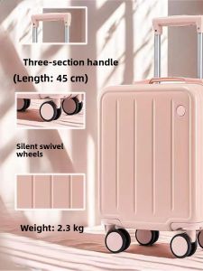 Small 14-Inch Carry-On Suitcase Handheld No Check-In Pet And Pe Material with Lock Casual Travel Style Rolling Wheel Design