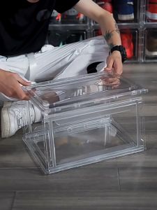 Acrylic Hot Sale Large Size Shoe Storage Box Magnetic Stackable Container Organizer Strong Durable and Transparent Easy to Store Dustproof Insect Proof Waterproof Space Saving Foldable Shoe Rack DIY High-Grade Premium Sneaker Or Other Objects