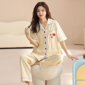 Miiow | Pure Cotton 100% Womens Sleepwear Short Sleeve Home Clothes Set Two Pieces Cat Person Official Summer Autumn Collection