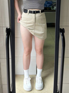 สีกากี ชุดทํางาน เดนิม มินิ กระโปรง เอวสูง ทรงเอ ฤดูร้อน พลัสไซส์ ผู้หญิง ปกแฟชั่น สะโพก ดีไซน์ ผ้าพันแขน กระโปรงรัดรูป