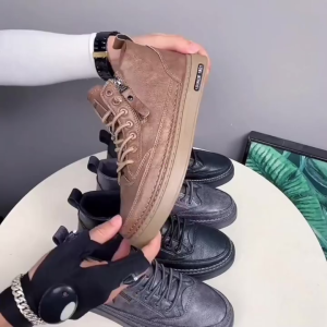 New Zipper High Top Board Shoes for Mens Versatile Casual Leather Shoes Boots Work Shoes British Style Ankle Boots