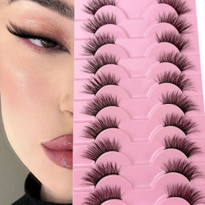 10 Đôi Mi Giả Nửa Mắt Tự Nhiên Xù Mềm Có Thể Sử Dụng Lại Mi Giả Dài Dạng Chữ T Với Chất Liệu Nhựa Màu Đen