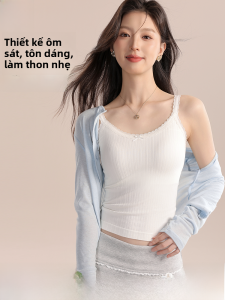MiiOW | Áo ba lỗ ren trắng một mảnh cho nữ Áo lót mùa hè chống ánh sáng bên trong không cần đeo áo ngực Áo ba lỗ ren lưng đẹp