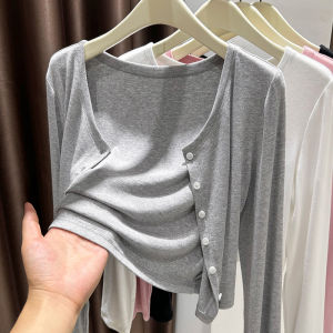 Thin Knitted Ice Silk Wrap Cardigan Womens Summer New Style Strap Vest Outerwear Shoulder Shawl Top Nylon Long Sleeve Solid Color