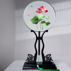 Double-Sided Embroidered Lotus Flower round Fan Childrens Style Dance Special Suzhou Traditional Costume Fan Home Decor