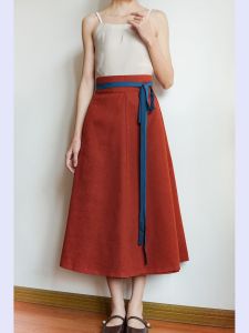 กระโปรงทรงเอปักลายแบบยาวปานกลางสไตล์จีนโบราณ ฤดูใบไม้ผลิ ฤดูใบไม้ร่วง ฤดูหนาว เส้นใยโพลีเอสเตอร์ กระโปรงทรงเอเอวสูง