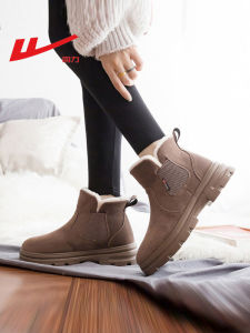 Thickened Winter Snow Boots Womens Fashion Short Shaft Fur Lined One-Touch Mens Casual Shoes round Toe Flat Heel Inner Heightening