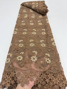 African Cord Lace Fabric 2026 High Quality Water Soluble Nigerian French Guipure Cord Lace With Sequins For Wedding Dress