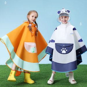 Rolanko Kids Rain Poncho Waterproof Capes Hooded One-Piece Rainwear Anti-Storm Stylish Animal Pattern Extended Hood 3-12Years